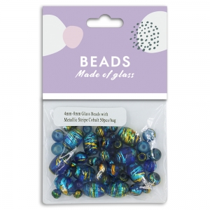 Glass Beads 4-8mm Stripe Cobalt Pack 50pcs